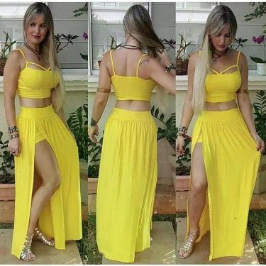 Imagem de Conjunto Cropped E Saia Longa Fenda Lateral Viscolycra! - innvistamoda
