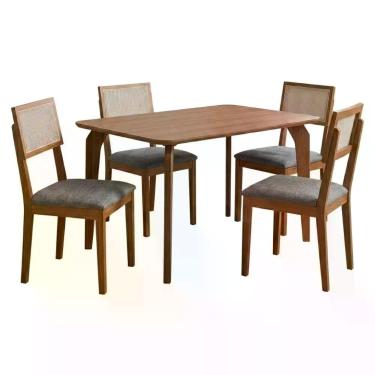 Imagem de Mesa de Jantar Papaia Com 4 Cadeiras Estofadas Encanto Linho ORNAR - M