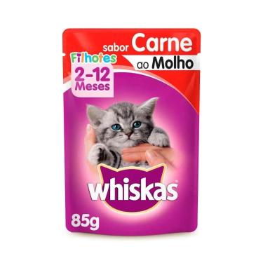Imagem de Ração Úmida Whiskas Sachê Carne ao Molho para Gatos Filhotes 85g