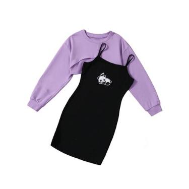 Imagem de COZYEASE Vestido feminino de 2 peças com ombro caído, manga comprida, top cropped e vestido colado ao corpo, Roxo lilás, 12 Anos