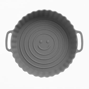 Imagem de Kit Com 6 Forros De Silicone Para Air Frayer Reutilizável Cesta Redonda Fritadeira Eletrica Universal (Cinza)
