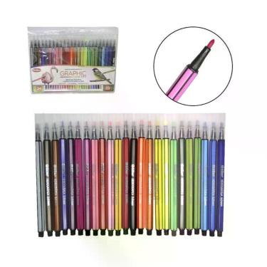 Imagem de Caneta Hidrográfica Goller Graphic 177 Ponta 2.00mm Kit com 24 Canetas Coloridas Cores Vivas