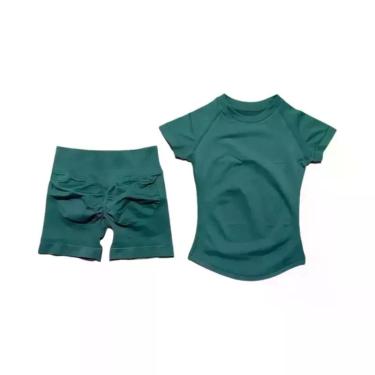 Imagem de Conjunto De Fitness Feminino Sem Costura: Top E Shorts De Yoga, 2 Peça