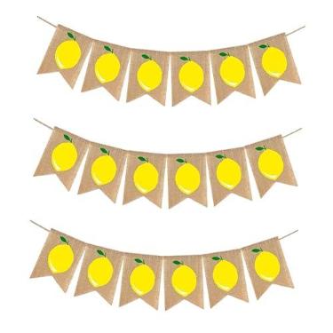 Imagem de Gadpiparty 3 Pecas decoração puxar bandeira bandeirola tema limão bandeira de serapilheira O Verão decorar adereços bandeira rabo de andorinha