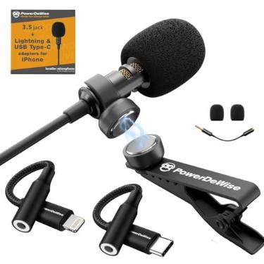 Imagem de Microfone de lapela de nível profissional PowerDeWise Microfone omnidirecional com sistema Easy Clip On Perfeito para gravação Youtube/Entrevista/Videoconferência/Podcast/Ditado por voz/iPhone/ASMR