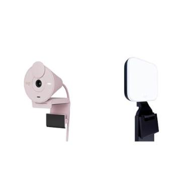 Imagem de Kit Webcam Full HD Logitech Brio 300 Rosa + Iluminação de LED Premium Logitech Litra Glow