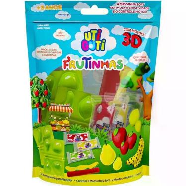 Imagem de Kit Massa de Modelar Frutinhas com Forminhas 3D Rolinho e Faquinha 7 Peças Utiguti