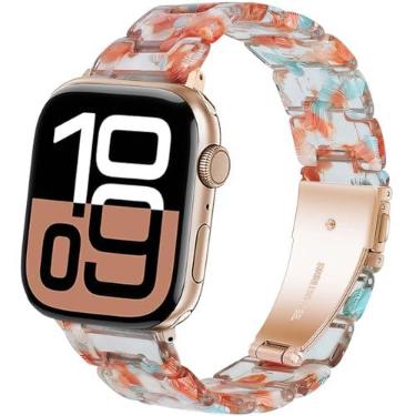 Imagem de SPINYE Pulseira de substituição de resina colorida de 42 mm, 44 mm, 45 mm, 46 mm e 49 mm, para Apple Watch séries 10/9/8/Ultra/7/SE/6/5 / 4/3 feminino (laranja gelo)