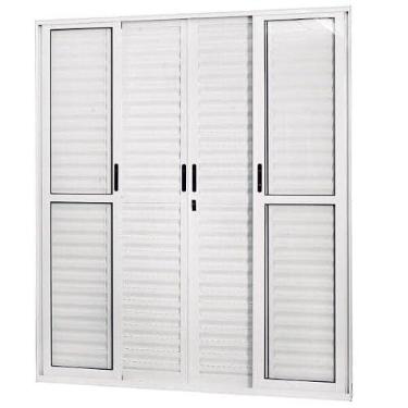 Imagem de Porta de Alumínio Veneziana de Correr 210x160cm 6 Folhas 2 Fixas com Vidro Liso Temperado Mgm Branco