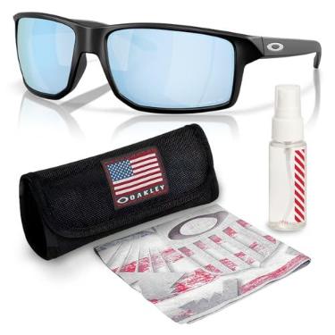 Imagem de Oakley Óculos de sol GIBSTON XL OO9470 em formato retangular com kit oficial de óculos, Armação preta fosca | Lente polarizada Prizm Deep Water