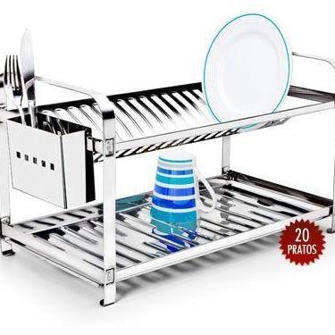 Imagem de Escorredor 20 Pratos Em Aço Inox Com Porta Talheres Inox Mak Inox.