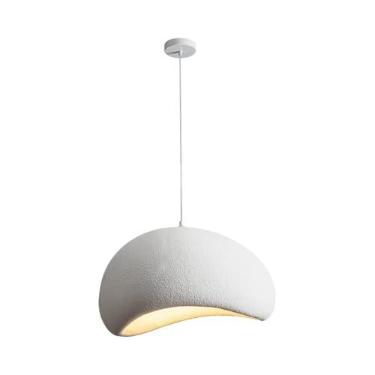 Imagem de Luminária Pendente Cúpula Estilo Japonês Cor Branca Feito de Resina Concreto 40CM