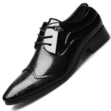 Imagem de Sapato social masculino vintage bico bico bico formal negócios casual com cadarço Oxford terno smoking sapatos de couro envernizado para homens, Preto, 41