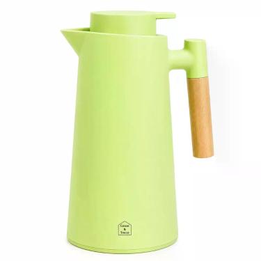 Imagem de Garrafa Térmica Termometro Digital 1L Café Chá Nórdica Com Cabo Madeir