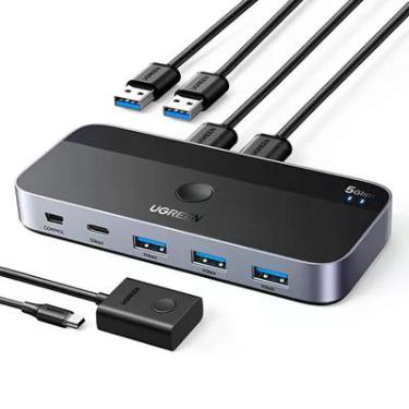 Imagem de Switch Comutador Ugreen Usb A/c 3.0 2 In 4 Preto/cinza