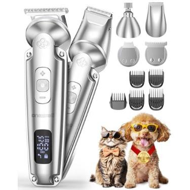 Imagem de oneisall Aparador de cachorro e cortador de pata de cachorro e moedor de unhas com baixo ruído, kit de cuidados para cães adequado para todos os tipos de cabelo, suprimentos à prova d'água para cães