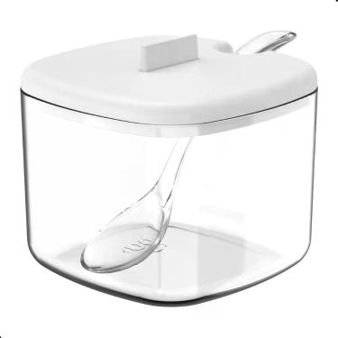 Imagem de Açucareiro Break com Colher Armazenar Açúcar Plástico Fechamento Hermético Cozinha Branco 200ML Ou