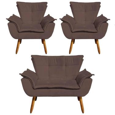Imagem de Kit Namoradeira E 2 Poltronas Pés Palito Opla Marrom - IBIZA