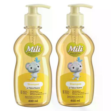 Imagem de Kit 2 Unidades Shampoo Bebê Mili Love Care Talco Suave 400ml Premium H
