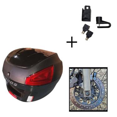 Imagem de Baú Bauleto 29l Awa + Cadeado Trava Disco Moto Antifurto, Preto brilha