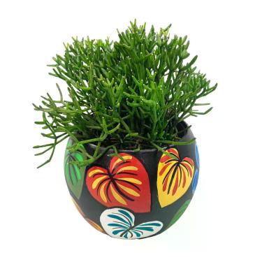 Imagem de Cachepot Decorativo de Cerâmica Bola Pintura Orgânica Folhas Coração M