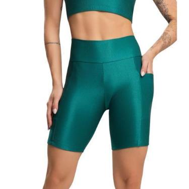 Imagem de Bermuda Fitness Com Bolso Esmeralda Vekyo Cós Alto Roupa De Academia T