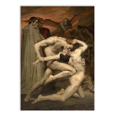 Imagem de Placa Decorativa Pintura Dante E Virgílio No Inferno Bouguereau Decoração Poster Quarto Sala