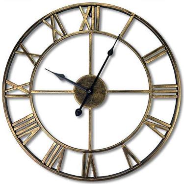 Imagem de Relógio de parede silencioso - grande arte decorativa retro rústico 3D grande Decoração industrial vintage grande para presente de aquecimento de casa, ouro, 16 pol.