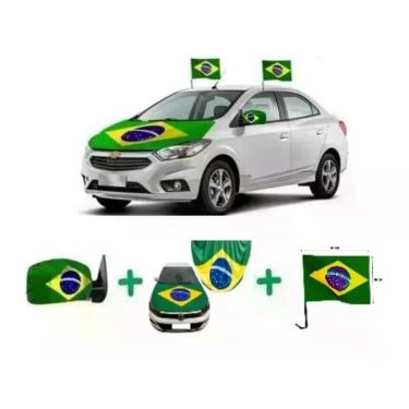 Imagem de Kit torcida copa do mundo brasil capa retrovisor capo de bandeira vidr