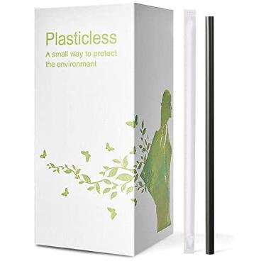 Imagem de 200 canudos compostáveis 100% individualmente embalados PLA - KTOB biodegradáveis pretos descartáveis - canudos de café ecológicos de plástico à base de plantas sustentáveis