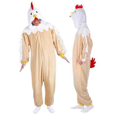 Imagem de ROC PARTY Fantasia de Halloween para adultos – Pijama de animal unissex peça única para festa e loungewear, Galinha/galo, GG
