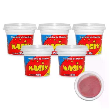 Imagem de Kit 5 Potes Massa Massinha de Modelar Infantil 150g Escolar - MAGIX KI