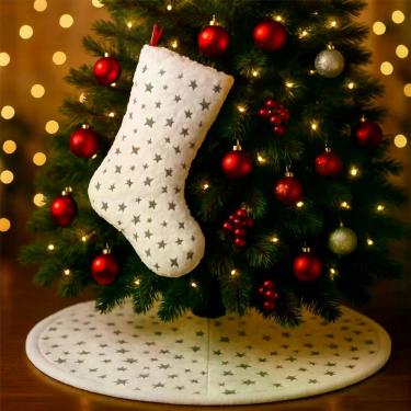 Imagem de Bota Meia Saia Decoração Estrelinhas árvore Natal Pelúciado