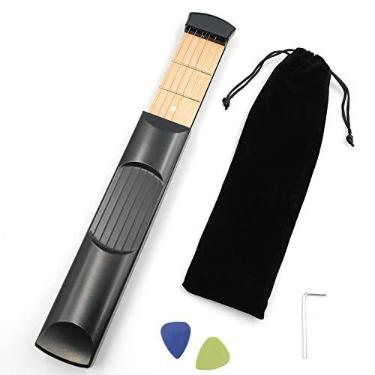 Imagem de GOSONO Ferramenta de treino de guitarra acústica de bolso, escala de 6 cordas, 6 trastes para treinador de acordes, gadget portátil