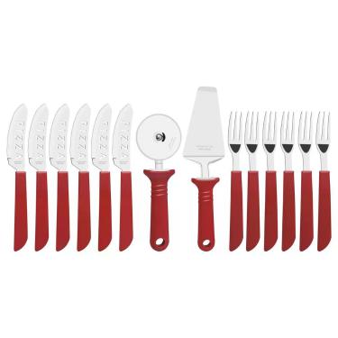 Imagem de Kit Pizza Tramontina Inox Cabos Vermelho 14 Peças
