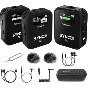 Imagem de SYNCO G2 (A2), sistema de microfone de lapela sem fio 2.4G Transmissor duplo e 1 receptor Microfone de lapela para vlogging Streaming YouTube sem fio na câmera Smartphone Tablet