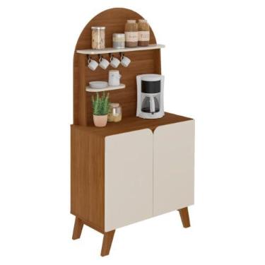 Imagem de Artely Cantinho do Café Viena com Suporte para Xícaras e 2 Portas, Cedro/Off White