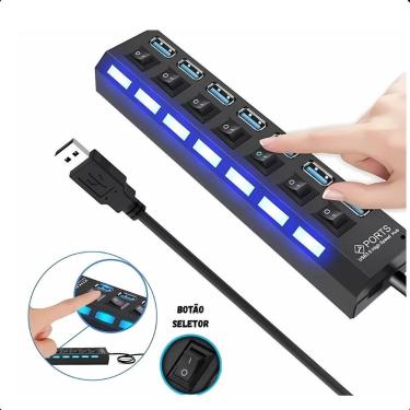 Imagem de Hub USB 2.0 com 7 Portas e Switch  Conecte e Controle com Facilidade -
