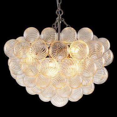 Imagem de Longree Lustre De Vidro Bubble Ball, Niquelado, Transparente, Soprado, 24" Diâmetro, Pendente Em Formato Globo Espiralado, Luminária Para Sala Jantar, Mesa, Quarto, Banheiro, Entrada