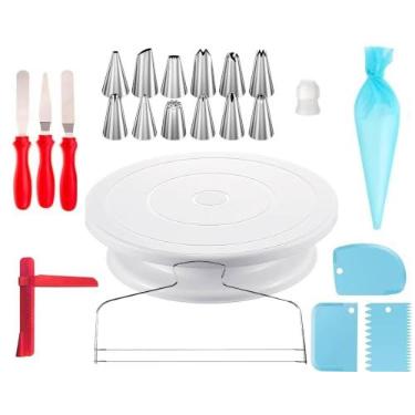 Imagem de Kit Completo Bailarina Girátoria + Nivelador + 3 Raspadores + 3 Espátulas + Nivelador Ajustável Decorar Confeitaria Prato Bolo Profissional