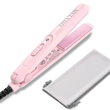 Imagem de MELYDO Mini passadeira portátil, alisador de cabelo para viagem de tensão dupla de 0,7 polegadas - alisador de cabelo pequeno para cabelos curtos, franja de cachos, chapinha de viagem para uso mundial