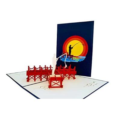 Imagem de iGifts And Cards Cartão de felicitações pop-up 3D de pescador - oceano, cais, peixe, paciência, único, meio dobrável, divertido, uau, feliz aniversário, apenas porque, formatura, dia dos pais, amizade, aposentadoria, obrigado