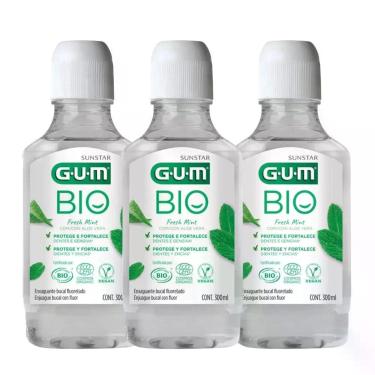 Imagem de Kit 3 Enxaguante Bucal Antisséptico Gum Bio Sabor Hortelã sem Álcool Fluoretado Transparente 3x300ml