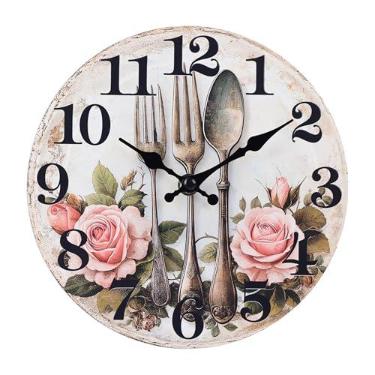 Imagem de Horizent Relógio de parede de cozinha, relógio de parede com garfo e colher decoração vintage para cozinha sala de jantar (20 cm, vidro)