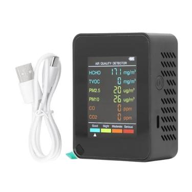 Imagem de Monitor de qualidade do ar MUNEFE, detector profissional de qualidade do ar, detector portátil de qualidade do ar com alarme para teste de CO2 TVOC HCHO PM2.5 PM10 (Preta)
