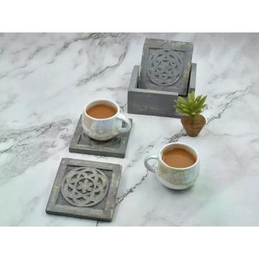 Imagem de Coasters STORE INDYA, quadrado de madeira com suporte, conjunto de 4 u