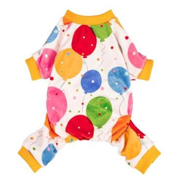 Imagem de Fitwarm Pijama de lã de balão para cães, roupa de aniversário para cães pequenos, meninos e meninas, macacão aconchegante para animais de estimação com pés, branco, amarelo, vermelho, azul, verde, PP
