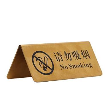 Imagem de Placa de Mesa de Metal, Placa de Mesa Dourada Forte e Durável Em Forma de Barraca de Dupla Face para Casamento (Proibido fumar em chinês e inglês)