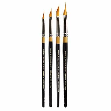 Imagem de KINGART B-092 Premium 4 peças Conjunto de pincéis de artista Miracle Wedge Série 9900, cabelo sintético dourado Taklon para acrílico, óleo, aquarela e tinta guache, cabo curto, 4 tamanhos: 6, 8, 10,
