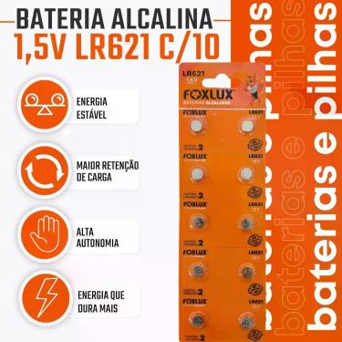 Imagem de Pilha Bateria Moeda 1,5V LR621 Foxlux Alcalina Kit com 10
